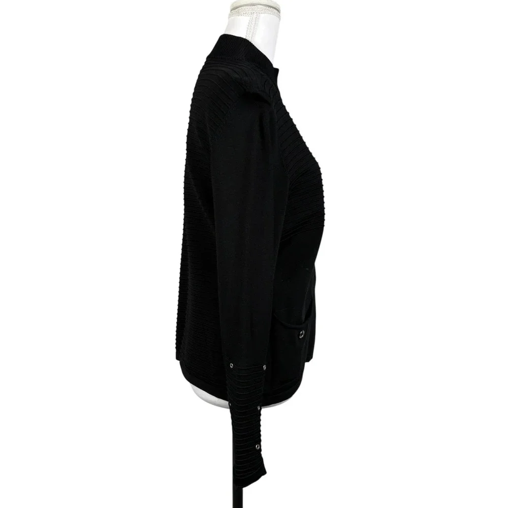 Jamie Sadock Textured Knit Sport Jacket Womens M Black Stretch Ribbed Athleisure